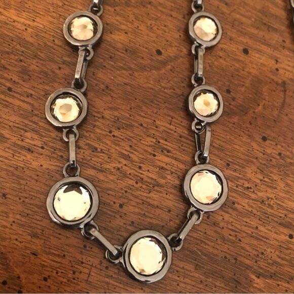 Coldwater Creek | Gunmetal Necklace with Topaz Rhinestones | 36” Adjustable - Picture 2 of 4
